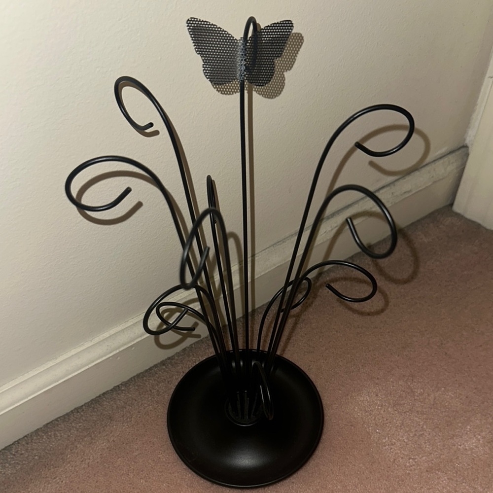 12 Hook Butterfly Jewelry Holder Stand Metal Ring Dish Earring Bracelet Holder - Picture 3 of 3